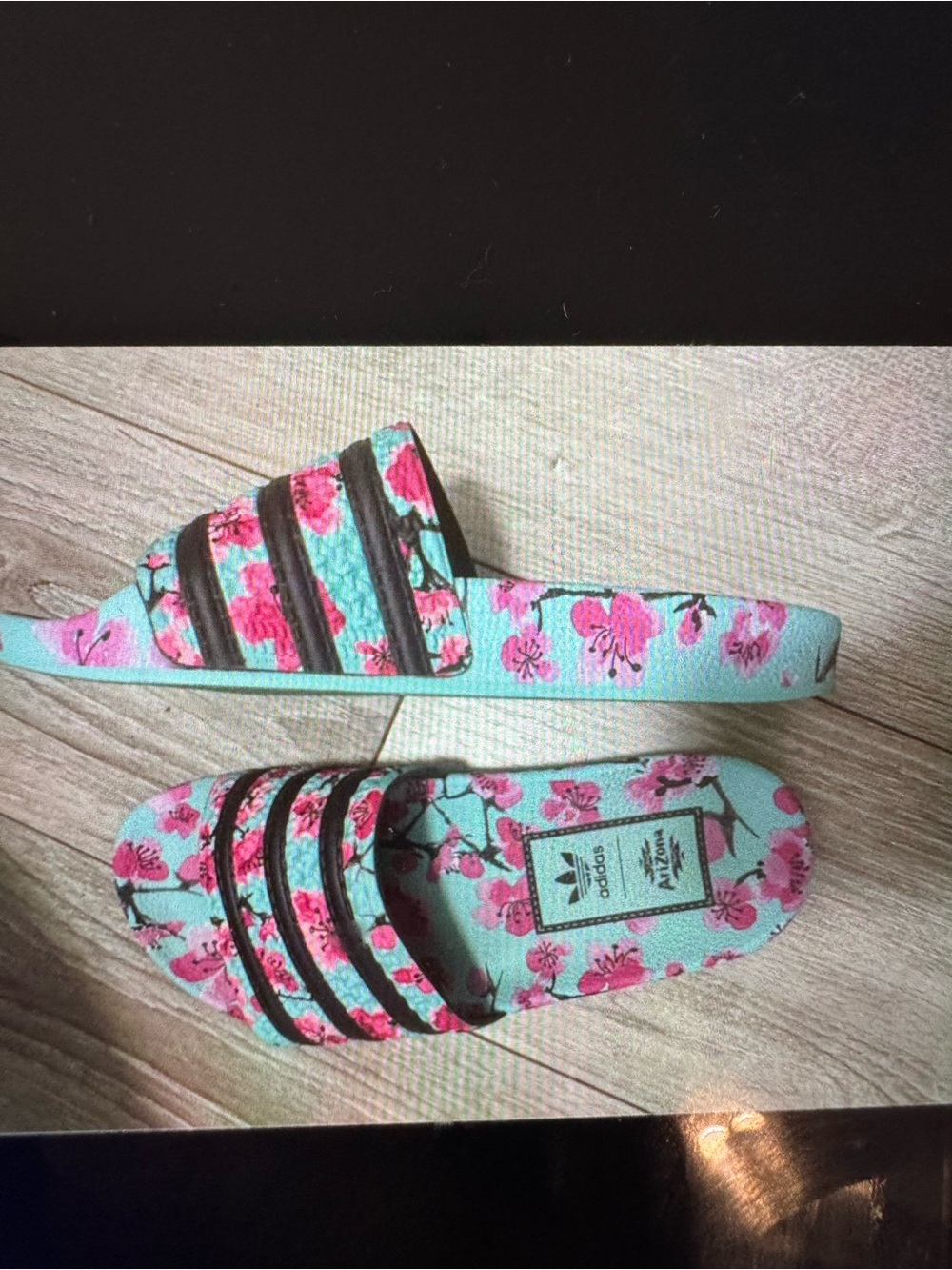 adidas Mint and Pink Floral Slide Sandals Sz 4.5  women flip flop